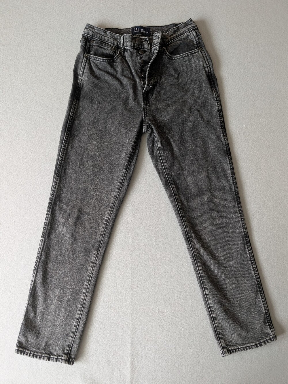 Gap High Rise Vintage Slim Straight Acid Wash Black Distressed Jeans Sz 6/28